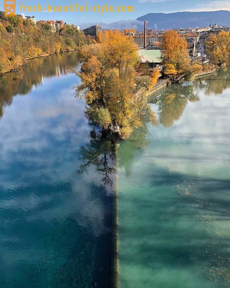 Miejsce spotkania dwóch rzek w różnych kolorach wody