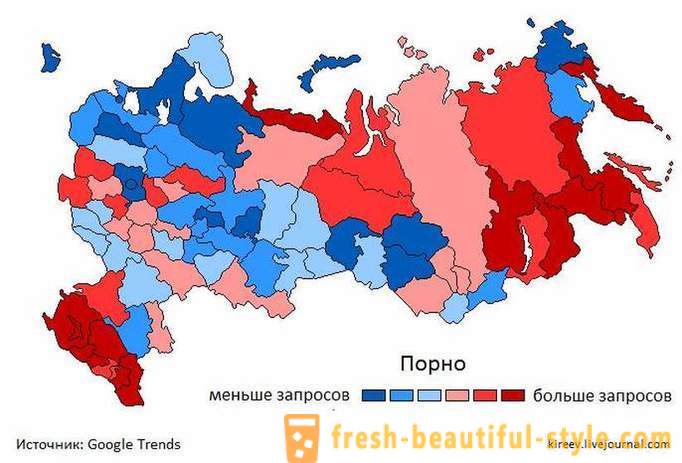 Wstyd i hańba geograficzny: w Rosji, gdzie większość z Google „seks”, „porno”, „prostytutki”