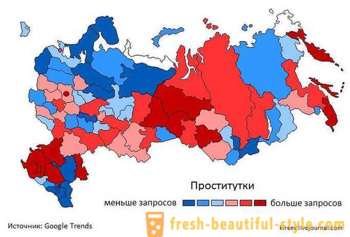 Wstyd i hańba geograficzny: w Rosji, gdzie większość z Google „seks”, „porno”, „prostytutki”
